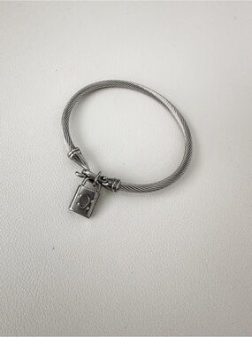 Silver Bangle Bracelet with Padlock Charm